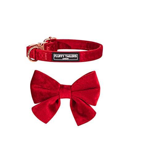 Fluffy Tailers Luxury Red Velvet Adjustable Dog Collar and Bowtie - Image 2