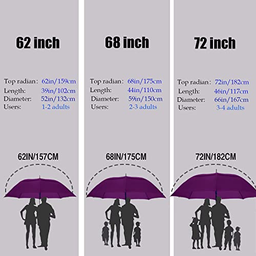 Baraida Golf Umbrella Large 62/68/72 Inch, Extra Large Oversize Double Canopy Vented Windproof Waterproof Umbrella, Automatic Open Golf Umbrella For Men And Women And Family.(62 Inch, Purple) #TOP1