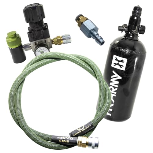 Amped Airsoft HPA Starter Package with SLP Tank, Regulator, and Air Line, Black, HPA Player Kit for All Major Brands (Olive Drab)