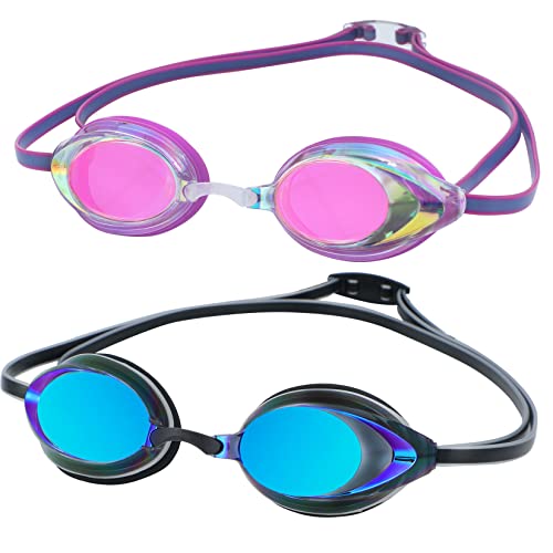 DARIDO Lot de 2 paires de lunettes de natation professionnelles anti-buée et anti-UV, sans fuite, légères, pour adultes, hommes, femmes, jeunes et enfants Cover