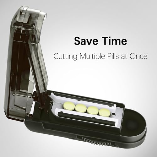 Image of Pill Cutter Splitter for Small and Tiny Pills, Pill Splitter for Multiple Pills at a Time with Centering Device and Stainless Steel Blade (Black)