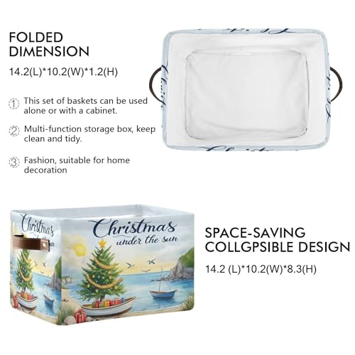 Image of Christmas Beach Time Storage Basket with Waterproof Liner and PU Handles Xmas Tree Summer Theme Storage Bins Boxes 14.2 inch Collapsible Decorative Organizer Baskets for Bedroom Closet Office 2 Pack