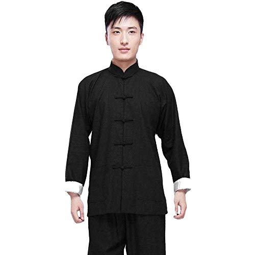 SUNMME Ropa de Tai Chi para Mujer y Hombre, Traje para Hombre, Artes Marciales Tradicionales, Qigong, Uniforme de Entrenamiento de Manga Larga, Chaqueta y Pantalones, Color Beige, Talla L (Negro S)