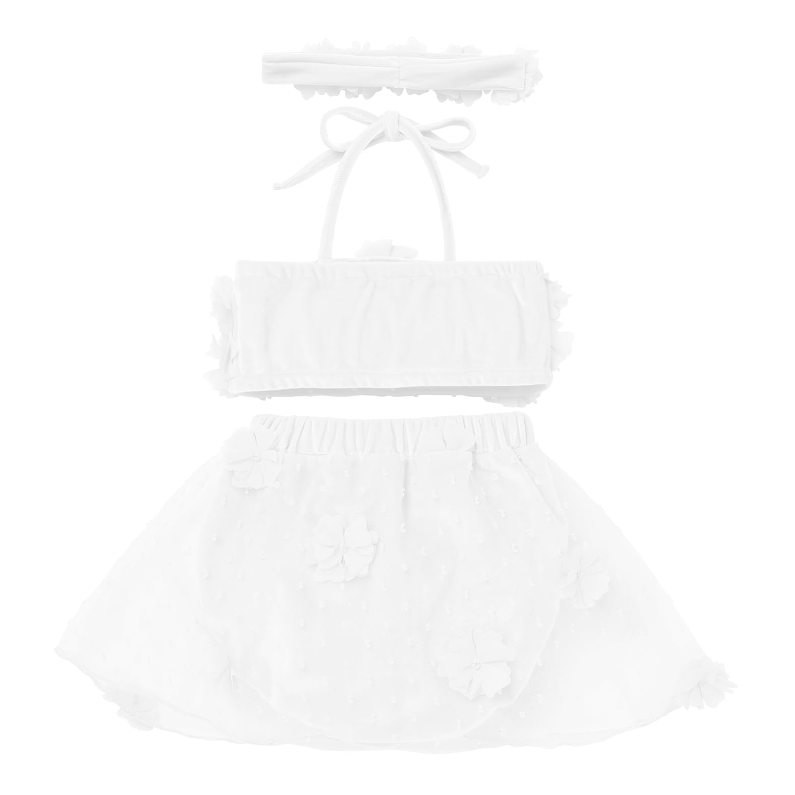 Newborn Baby Girl First Christening Baptism Dress Princess 3D Flowers Tulle Velvet Romper Tutu Dress Headband Toddler Backless 1st Birthday Outfit Cake Smash Boho Clothes Photo Shoot White 0-6M