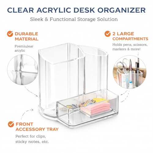 Image of GROB Prismo 3 IN 1 Multi - Utility Acrylic Organizer| Pen Holder with 3 Compartments - Office Desktop Organizer for Pens, Makeup Brushes, Medical Instruments and Accessories| Smart Living Product