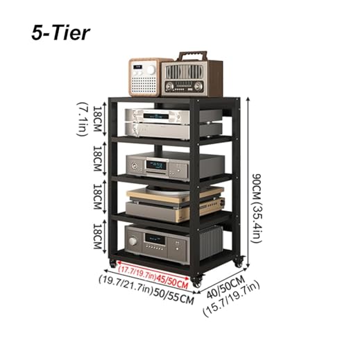5 Tier Audio Video Media Stand, AV Component Media Stand, Audio Tower and Media Center, Modern AV Cabinet, with Height Adjustable Wooden Shelves For Gaming, Living, Recording Room ( Size : 50x40x90cm