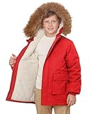 Lovekider Boys Winter Coats- Red Thicken Parka, Warm Fleece Lined Puffer Coat with Removable Faux Fur Hood, Size 9-10T