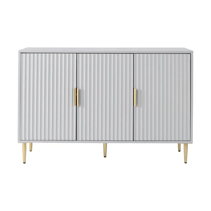 Image of Wooden Sideboard Cabinet for Living Room with 3 Doors Storage for Dining, Drawing and Home Office | HDMR Premium Wood & Iron | Grey & Golden | 47.2 x 15.74 x 30.70 Inches