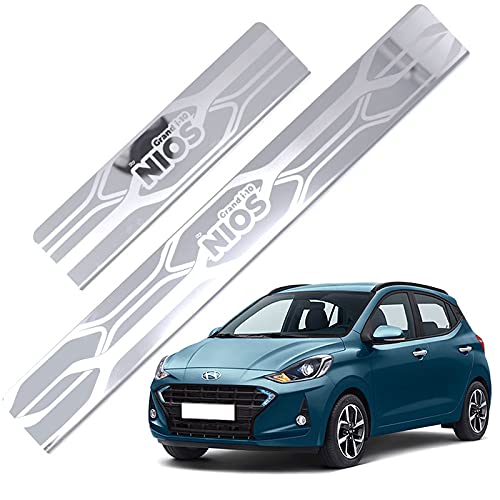 Image of GFX Car Door Sill Guard - Stainless Steel, Protects Painted Edges from Scuffs or Scratches Compatible with I-10 Set of 4Pcs (After-Market) Model - 2019 Onwards