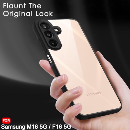 Image of TheGiftKart Hybrid Shockproof Back Cover Case for Samsung Galaxy M16 5G / F16 5G | Hard Back Case Cover for Samsung Galaxy M16 5G / F16 5G (PC & TPU, Transparent Clear Back, Black Sides)