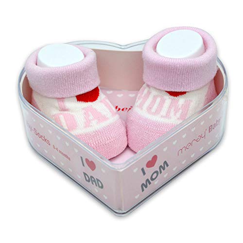 Newborn Cute Baby Socks 0-3 Months Perfect New Baby Gift Set for Babyshowers (Pink - I Love You Dad & Mom)