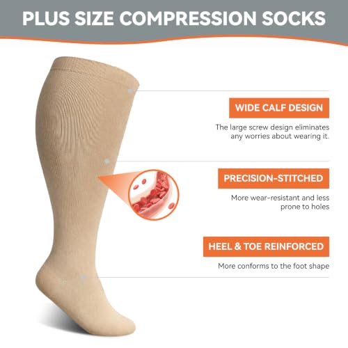 Image of Plus Size Compression Socks: Wide Calf for Women Men 20-30 mmHg