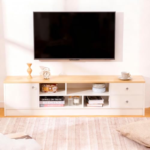 Meuble TV Scandinave 160 cm 2 tiroirs blanc/bois hangzhoukuajingyidianzishangwuyouxiangongsi