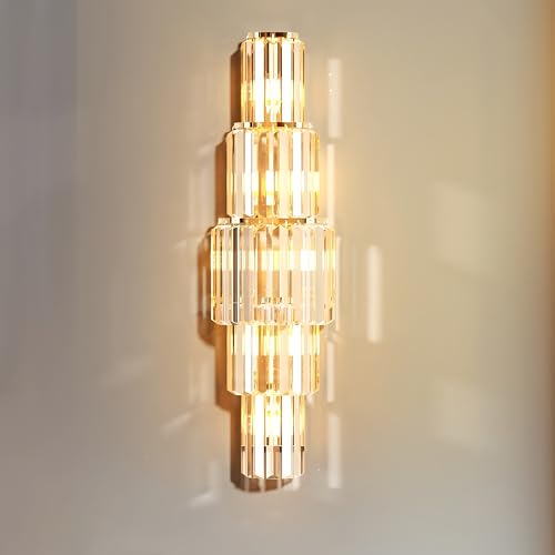Vrygle Applique Murale en Cristal 5 Couches: Applique Murale Intérieure avec Lumière Réglage, Appliques Murales LED Moderne, Lampe pour Salon, Cheminée, Restaurant,...