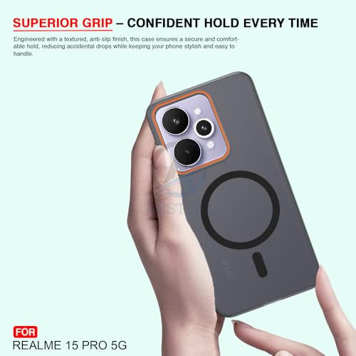 Image of AESTMO Realme 15 5G / 15 Pro 5G Back Cover | Slim Hard Shell | Matte Frosted Hard Back Translucent Back Cover for Realme 15 5G / 15 Pro 5G (Compatible with MagSafe Accessories, Black)