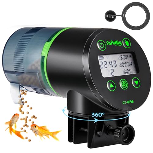 Automatic Fish Feeder for Aquarium, Fish Feeder Automatic Dispenser with LCD Display and Feeding Ring, Moisture-Proof Auto Fish Feeder with Timer, Fish Food Vacation Feeder with 2 AAA Batteries
