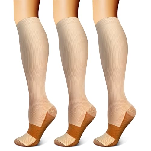 Image of FEYHAY Copper Compression Socks (3 Pairs) 15-20 mmHg Circulation is Best Athletic & Daily for Men & Women, Running, Climbing