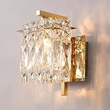 Wall Light Modern Crystal Sconce d Fixture Elegant Home Decor Lighting Hardwired E14 Lamp, Square Prism Sconces for Bedroom Bedside Liv