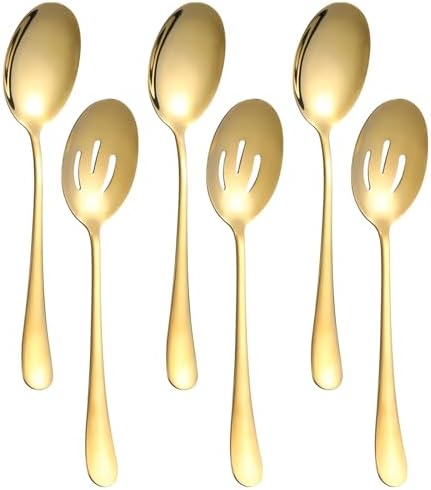 6-Piece Serving Set, 8.7-Inch Stainless Steel Banquet Spoons, Large Utensils for Kitchen, Gold