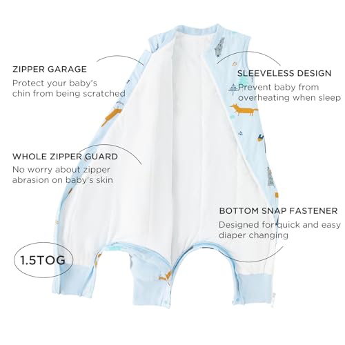 Image of Duomiaomiao 1.5 TOG Toddler Sleep Bag 36-48 Months 100% Cotton Four Season Side Open Zipper Baby Sleep Sack with Feet, Breathable Toddler Wearable Blanket