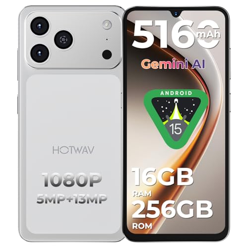 HOTWAV A17 Pro MAX Telefono Movil (2026) 16GB + 256GB 1TB Telefonos Moviles Libres, Batería 5160mAh, 6.75' HD+ Pantalla Android 15 Smartphone, Cámara 13MP+5MP, 4G Dual SIM/WiFi 6/Face ID/GPS