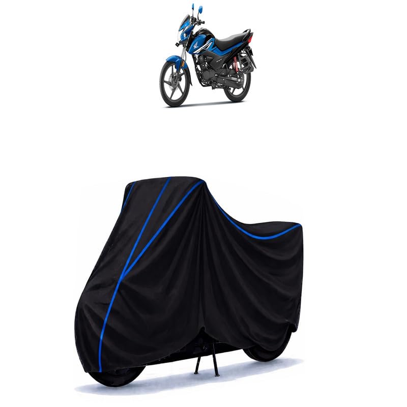 Image of Livo 100 OBD2 Bike Cover Water Resistant Universal Motorcycle Rain | Heavy Duty UV Protection, Dust, Scratch Indoor Outdoor All Weather with Black Blue Piping Elastic