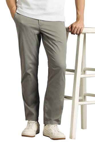 Image of Louis Philippe Men's Slim Fit Slant Pocket Made of Stretch Fabric Solid Casual Trouser