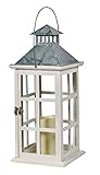 Smart Design 84068-LC Camden Lantern with LED Candle, Antiqued White Frame with Amber LED Light, Crafted From Wood with Tin Top and Glass Panes