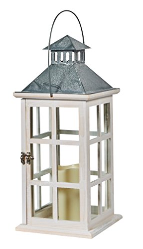 Smart Design 84068-LC Camden Lantern with LED Candle, Antiqued White Frame with Amber