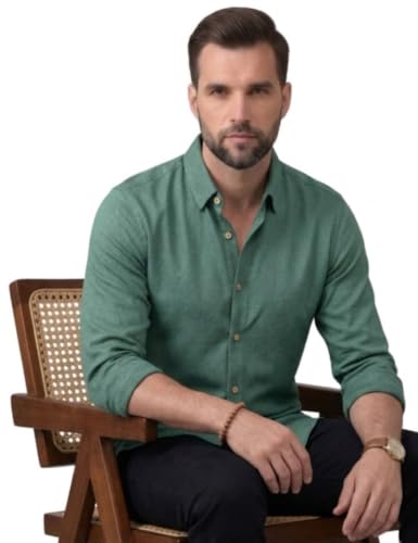 Image of NexaFlair Men's Regular Fit Solid Pattern Laffer Cotton Shirt with Long Sleeve Collared Neck Standard Length and Button Down Closure Type | Mens Casual Shirts | Man's Formal Shirts