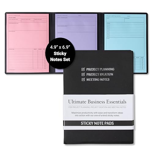 Project Planner Kit & Meeting Notebook for Work 90 Large Sticky Notes for Organization Meetings Work/Project Management Business Professionals & Work Planners