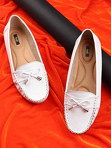 Image of Shoetopia Women's Stylish Casual Loafers | Comfortable Slip-On Flat Shoes with Bow Design & Soft Sole for Daily Footwear
