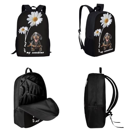 Daisy Dachshund Backpack for Girls Boys You are my Sunshine Kids Backpacks Set with Lunch Bag Pencil Case, Cute Bookbag 17″ Backpack for Elementary Middle School3