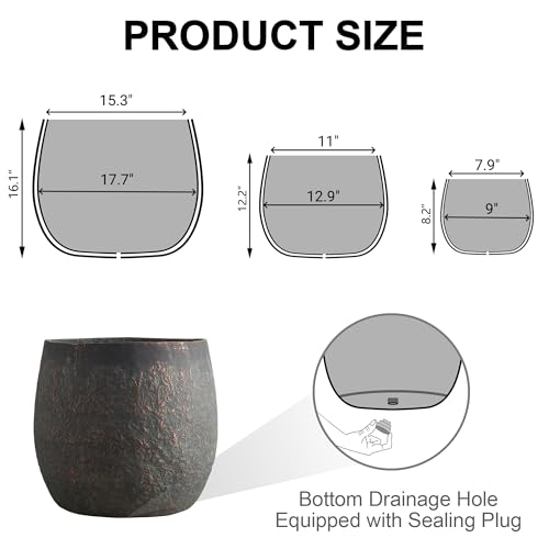 Wallowa HCPOT03-SET 17.7 Inch+13 Inch+9.1 Inch Dia Weathered Concrete Flower Pots, Modern Round Style Concrete Planter For Home, Garden thumb #1