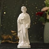 11.8 Inches St Joseph the Worker Wooden Catholic Statue -Pearl White Finish Sculpture, Handmade Religious Home Decor & Gift for Prayer Catholic Art