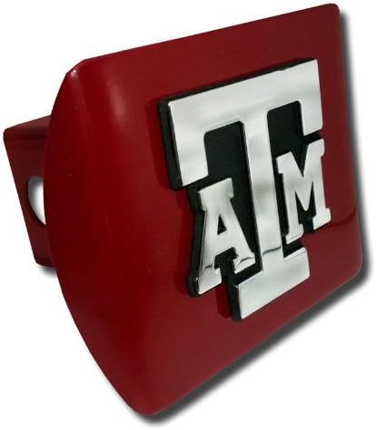 Texas A&M University Aggies "Maroon with Chrome “ATM” State Shape Emblem" NCAA College Sports Trailer Hitch Cover Fits 2 Inch Auto Car Truck Receiver