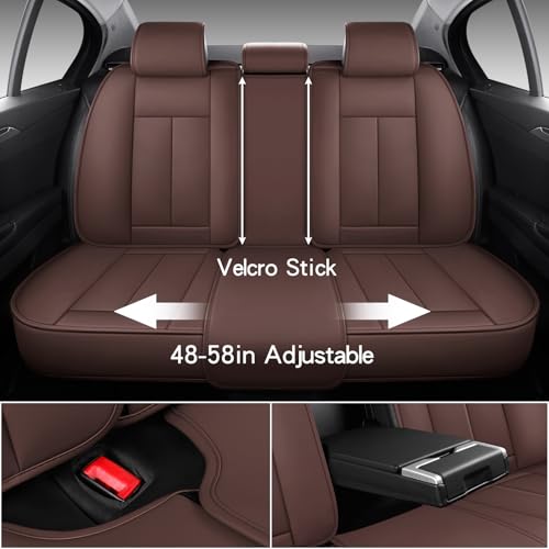 Image of MINGBRON Car Seat Covers Full Set, Car Seat Cover Lumbar Support, Car Seat Protector Waterproof, Nappa Leather Car Seat Cushion, Front Seats and Back Fit for Most Cars Brown