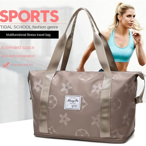 Expandable Women's Travel Luggage Bag ，sports handbag, fitness bag, one shoulder weekend overnight bag，Bottom zipper expandable (Black)3