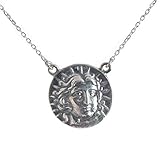 Faits à la main en Grèce Ancien Pièce Grecque Dieu Soleil Collier Pendentif Pièce de 4 Drachmes Rhodes Argent 925 avec chaîne 17 pouces