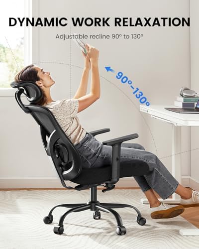 6. Bild von NOBLEWELL Ergonomischer Bürostuhl mit gepolsterter Lendenwirbelstütze, 2D-Kopfstütze, verstellbaren Armlehnen, verbessertem Sitzkissen, 130° Neigung, Computerstuhl für das Büro zu Hause