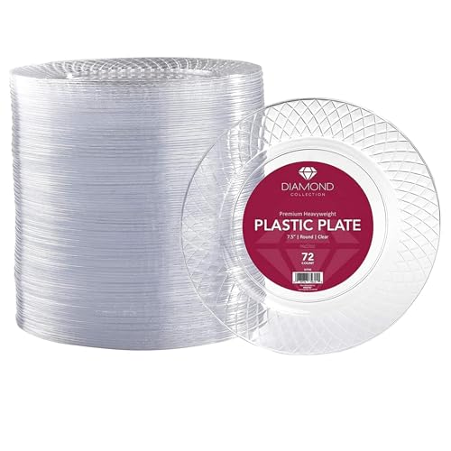 Prestee Disposable Plates, 72ct - 7.5-inch Heavy Duty Clear Plastic Plate - Cake, Salad, Appetizer, Dinner, Dessert Plates - Wedding, Holidays, Easter Party Plate - Event Supplies