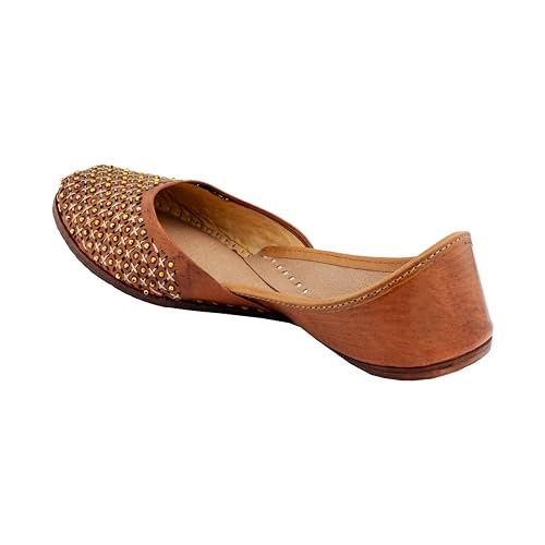 Image of KORAKARI Women's Traditional Ethnic Amber Punjabi Jutti, Leather Flat Comfortable Mojaris for Girls