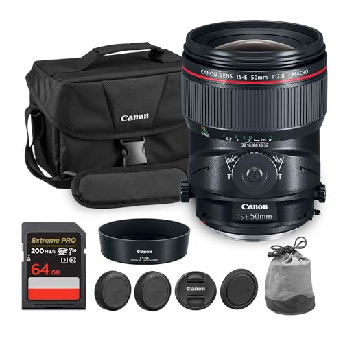 Canon TS-E 50mm f/2.8L Macro Tilt-Shift Lens | L-Series Prime with Perspective Control & Close-Focus Macro | Perfect for Architecture & Studio Photography (2273C002) + Shoulder Bag + 64GB Card