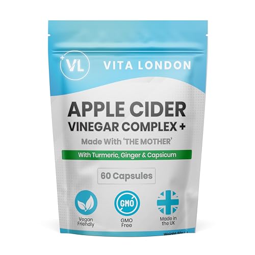 Apple Cider Vinegar Capsules with the Mother | 1500mg + Complex with Turmeric Ginger & Capsicum | 60 High Strength Capsule (not Tablets Gummies or Liquid) | Made in UK Vegan