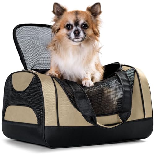 HUNTER Portland Tragetasche für kleine Hunde und Katzen, 40 x 25 x 25 cm, beige/schwarz