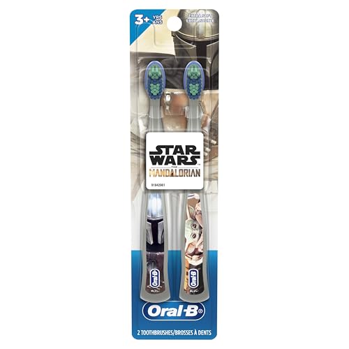 Oral B Power Oral B Lot de 2 brosses à dents manuelles pour enfants avec Star Wars The Mandalorian, poils doux, pour enfants et tout-petits de 3 ans et plus