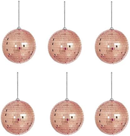 BalsaCircle 6 Rose Gold 2-Inch Wide Glass Hanging Party Disco Mirror Balls Wedding Events Birthday Decorations Christmas Ornaments
