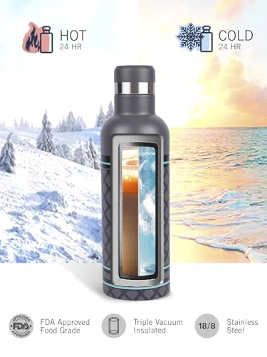 Image of NAUTICA Premium Leak-Proof Insulated Water Bottle - 1pc (Yacht)| 500ml | Stainless Steel Flask with 24 Hours Temperature Retention | Ideal for Travel, Gym, Office Use Oreo Printed-Grey /Green