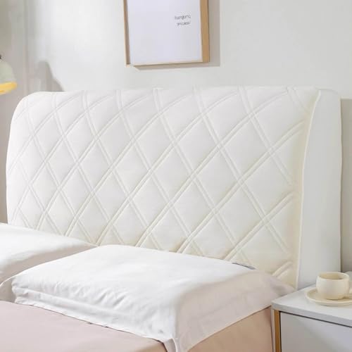LZTET Fundas Cabeceros Cama,Funda EláStica Lavable Cubierta para Cabecero De Cama,Funda Protectora A Prueba De Polvo,Terciopelo De Cristal Suave,para Headboard For Bed(220cm,Off-White A)