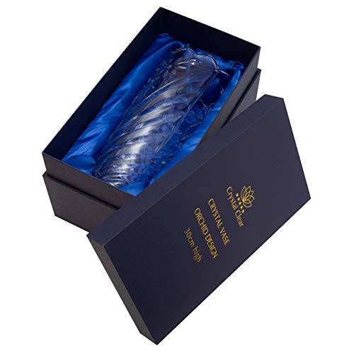 Crystal Vase, 12" High, For Flowers & Decor, Orchid Design, Lovely Nice Shiny Piece, Suitable For All Occasions, Perfect As A Gift, #TOP4